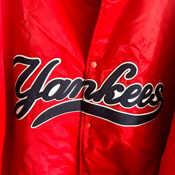 Vintage 90's Majestic Varsity Jacket MLB New York Yankees Satin Red Mens Sz 4XL - Picture 7 of 11